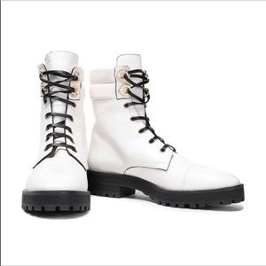 New Stuart Weitzman White Leather Combat Boots 7.5